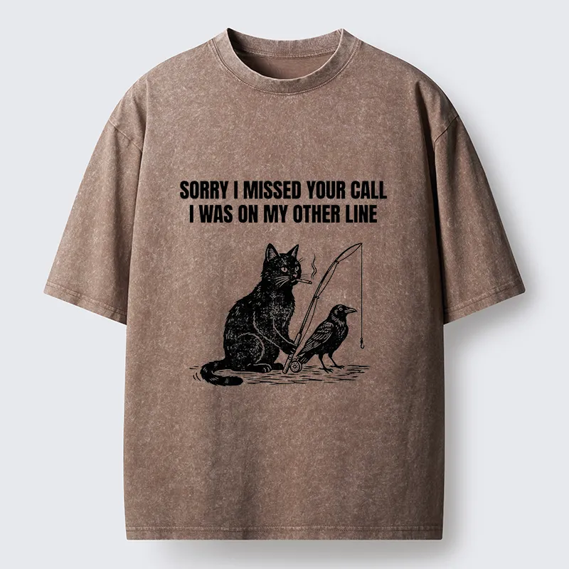 Tokyo‑Tiger Funny Cat Fishing With Crow Meme Washed T‑Shirt Sale