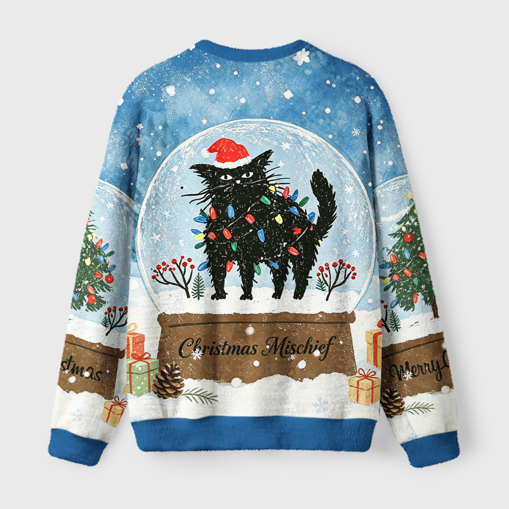 Tokyo-Tiger Snowglobe Mischief Fuzzy Christmas Ugly Sweatshirt