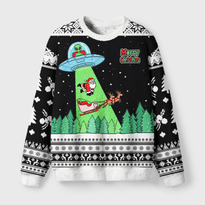 Tokyo-Tiger Funny Alien Christmas Fuzzy Christmas Ugly Sweatshirt