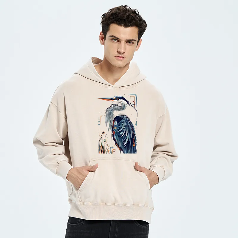 Tokyo-Tiger Stylish Blue Heron Washed Hoodie