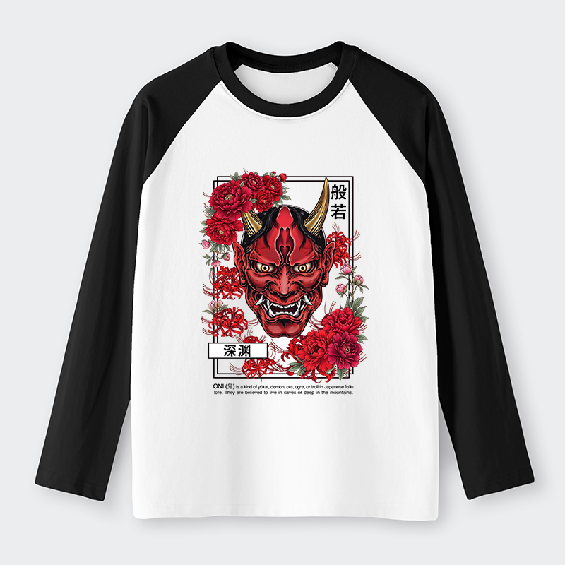 Tokyo-Tiger Cool Oni Floral Art Raglan Long Sleeve T-shirt