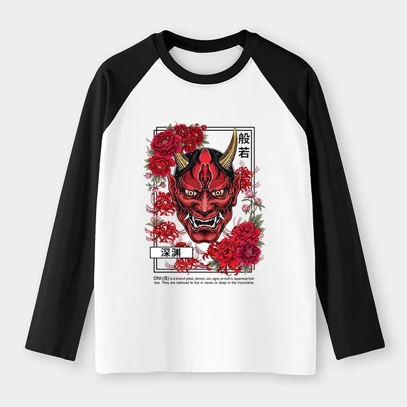 Tokyo-Tiger Cool Oni Floral Art Raglan Long Sleeve T-shirt