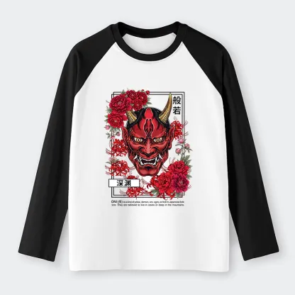Tokyo-Tiger Cool Oni Floral Art Raglan Long Sleeve T-shirt
