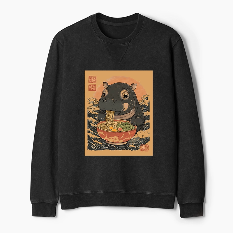 Tokyo-Tiger Up Moo Deng Eat Ramen Washed Terry Sweatshirt