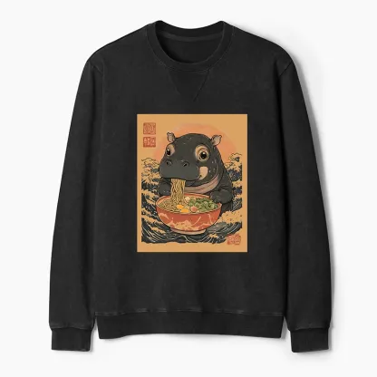 Tokyo-Tiger Up Moo Deng Eat Ramen Washed Terry Sweatshirt