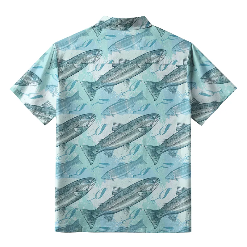 Tokyo-Tiger Swimming Fish And Fishhook Aloha Hawaiian Shirt