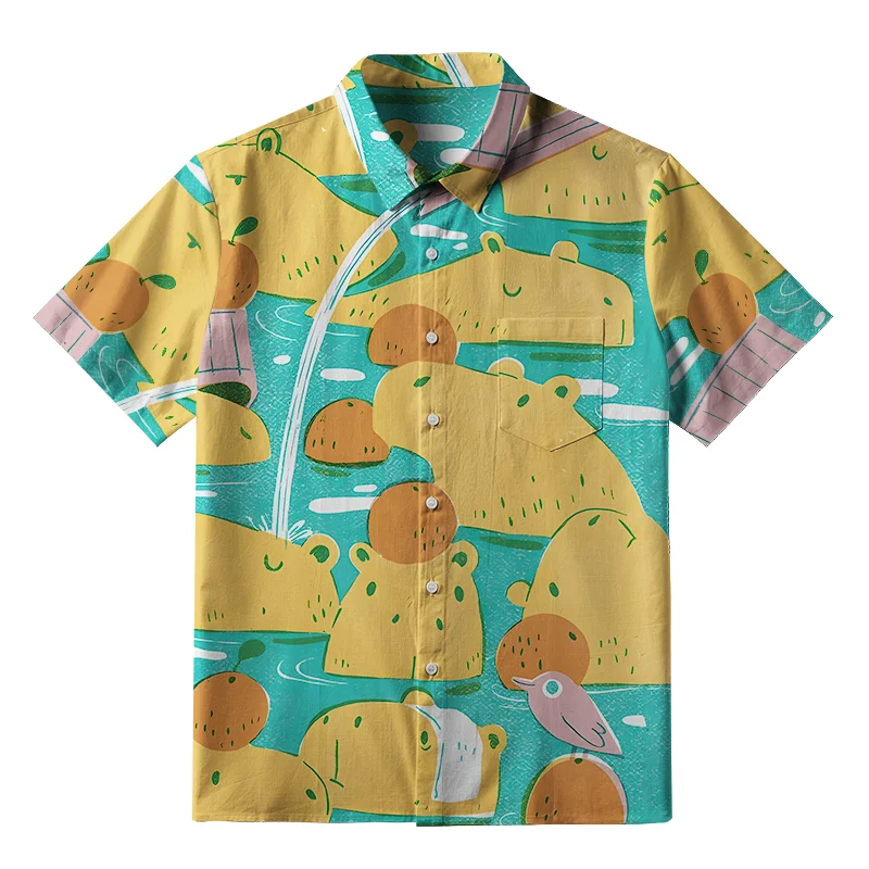 Tokyo-Tiger Cute Capybaras Taking A Bath Button-up Shirt