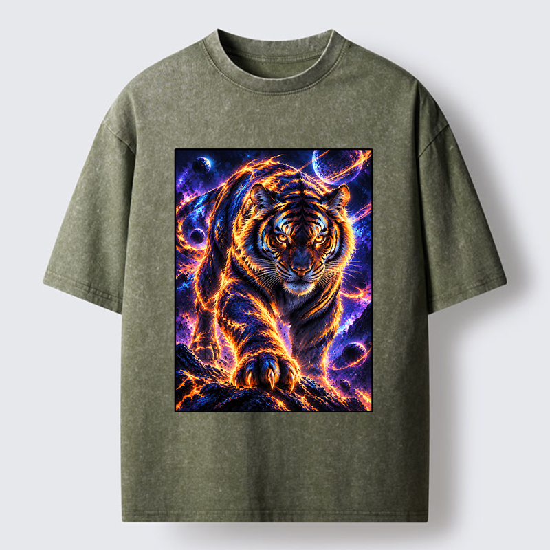 Tokyo-Tiger Cosmic Galaxy Cool Tiger Washed T-Shirt