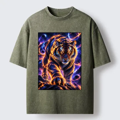 Tokyo-Tiger Cosmic Galaxy Cool Tiger Washed T-Shirt