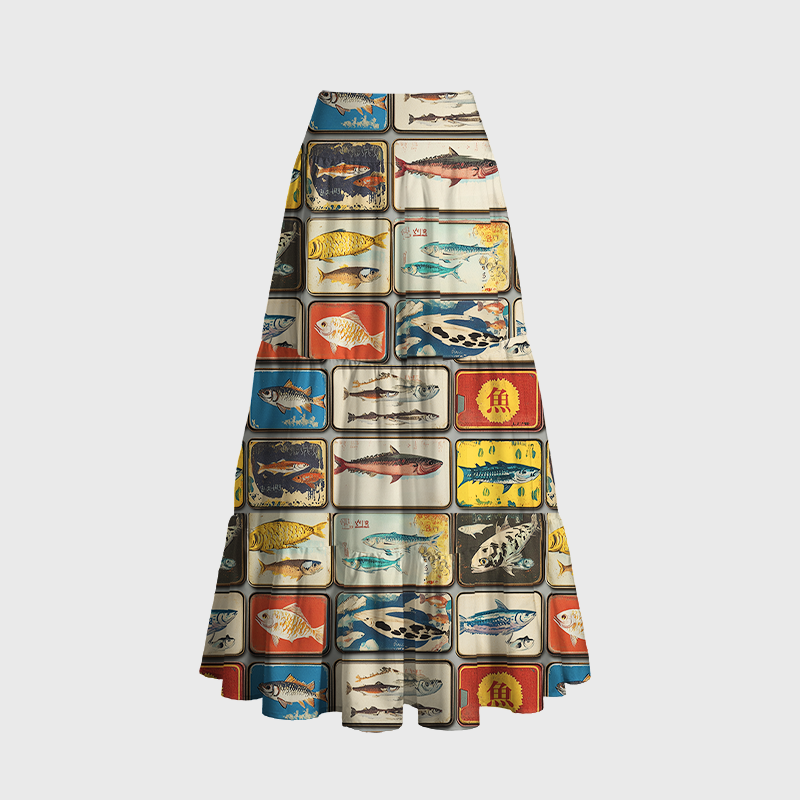 Tokyo-Tiger Vintage Fish Collection Maxi Skirt