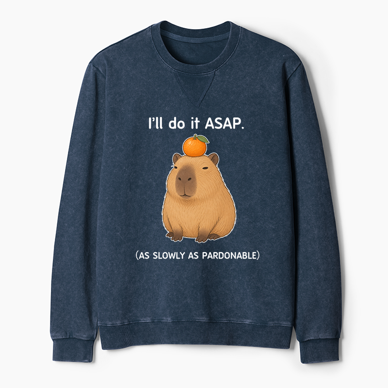 Tokyo-Tiger Slow Task Capybara Meme Washed Terry Sweatshirt