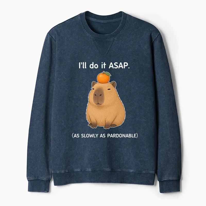 Tokyo-Tiger Slow Task Capybara Meme Washed Terry Sweatshirt