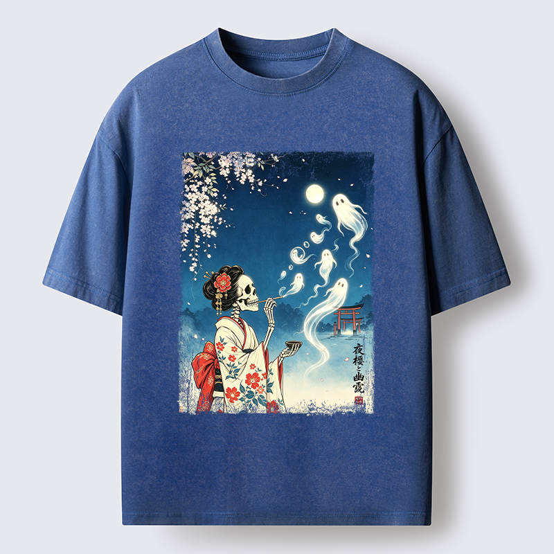 Tokyo-Tiger Moon Skeleton Ghost Washed T-Shirt