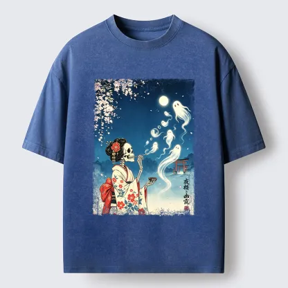 Tokyo-Tiger Moon Skeleton Ghost Washed T-Shirt