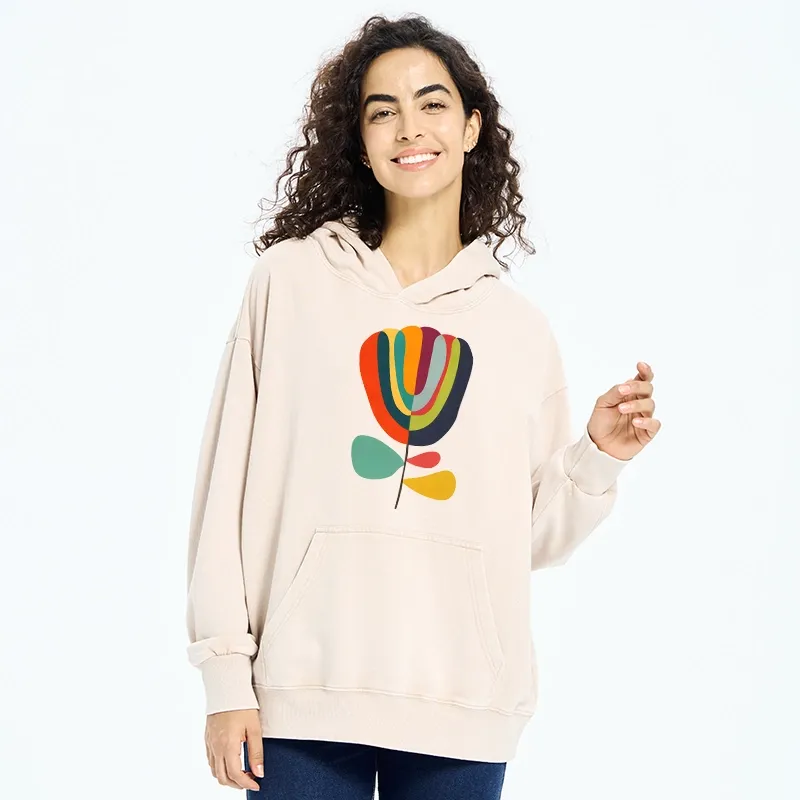 Tokyo-Tiger Colorful Flower Minimalist Print Washed Hoodie