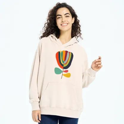 Tokyo-Tiger Colorful Flower Minimalist Print Washed Hoodie