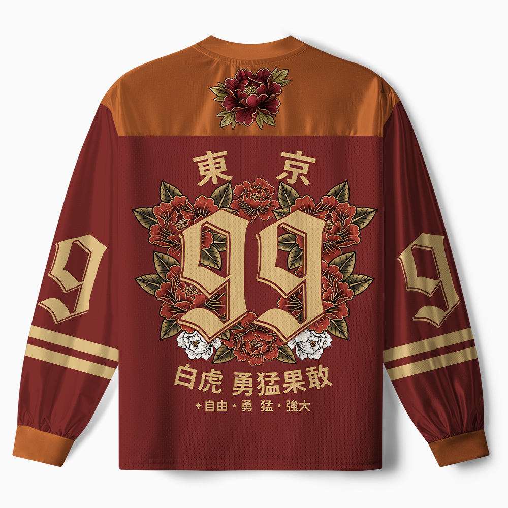 Tokyo-Tiger Oriental Tiger Peony Brave Power #99 Paneled Long Sleeve Jersey