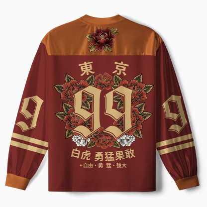 Tokyo-Tiger Oriental Tiger Peony Brave Power #99 Paneled Long Sleeve Jersey
