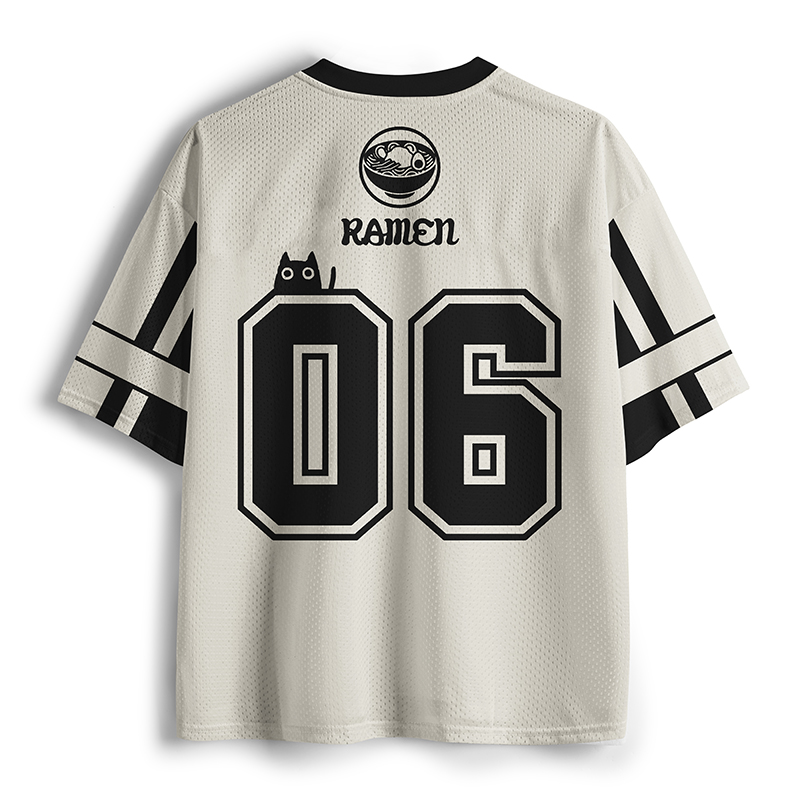 Tokyo-Tiger Cute Black Cat Eating Ramen Japan Mesh Jersey