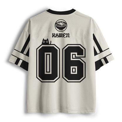 Tokyo-Tiger Cute Black Cat Eating Ramen Japan Mesh Jersey