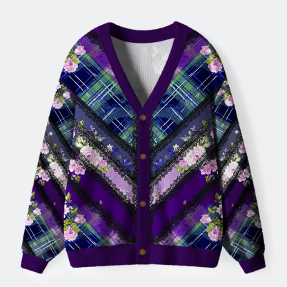 Tokyo-Tiger Tartan of Roses & Lace Ugly Cardigan Sweater
