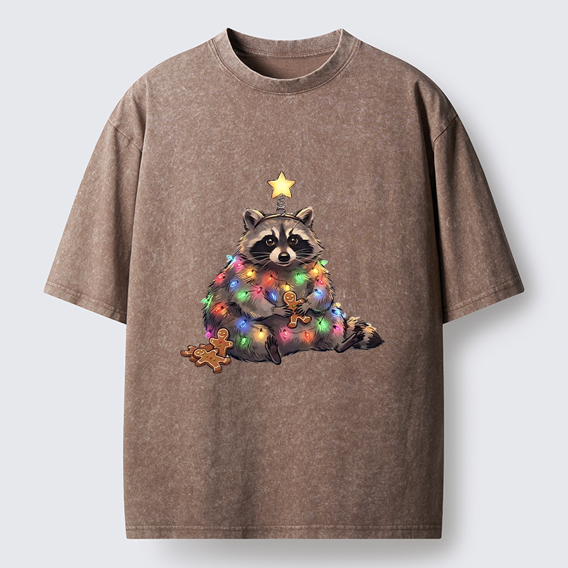 Tokyo-Tiger Christmas Raccoon Funny Meme Washed T-Shirt