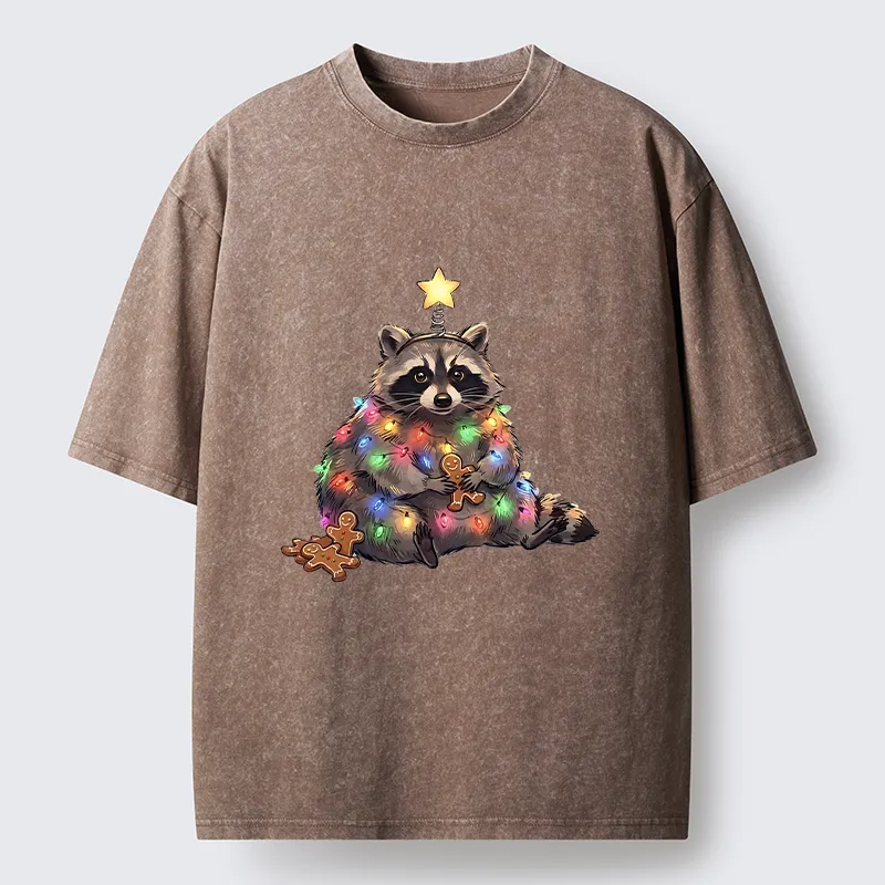 Tokyo-Tiger Christmas Raccoon Funny Meme Washed T-Shirt