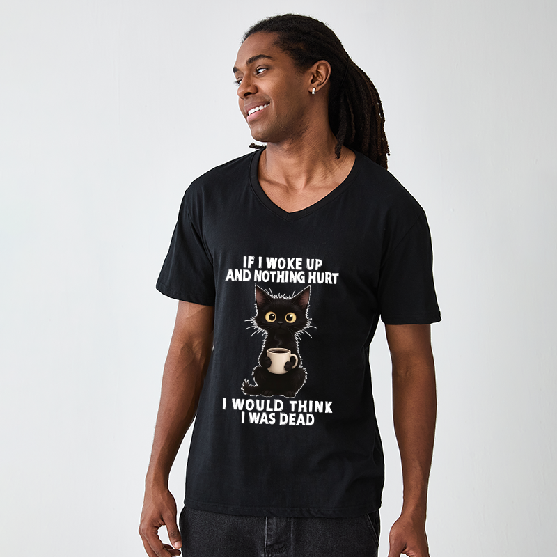 Tokyo-Tiger Funny Cute Black Cat And Coffee Meme V-Neck Classic T-Shirt