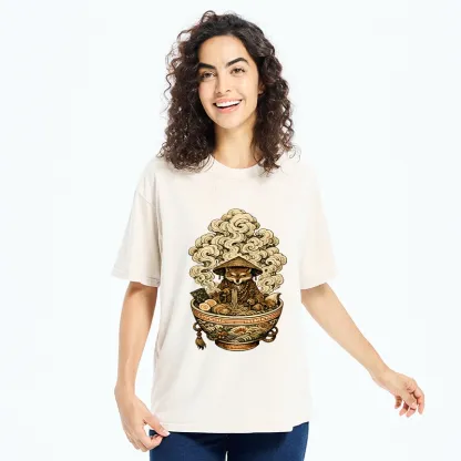 Tokyo-Tiger Zen Fox Eat Warm Ramen Washed T-Shirt