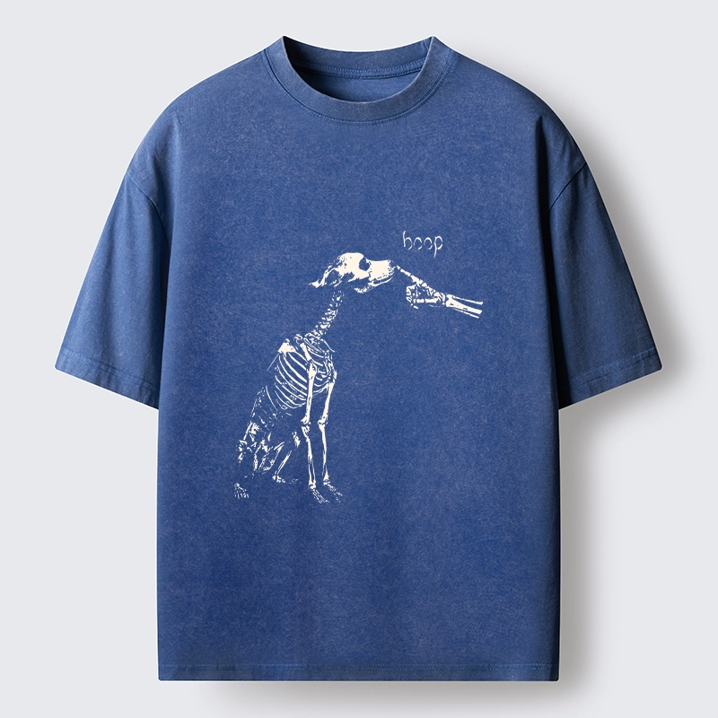 Tokyo-Tiger Skeleton Dog Meme Washed T-Shirt