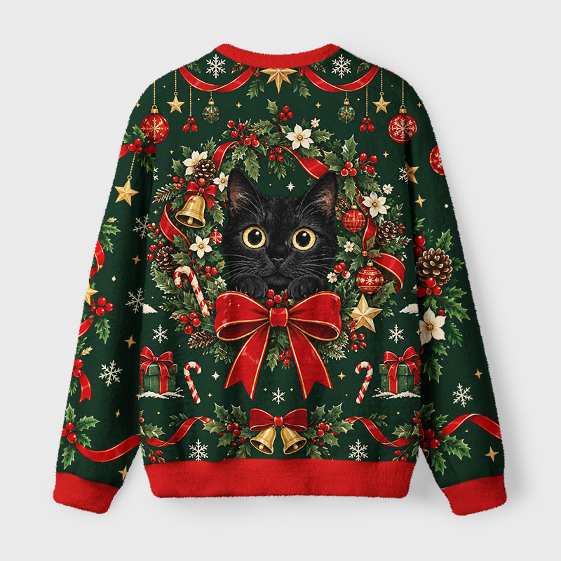 Tokyo-Tiger Holly Bell Black Cat Fuzzy Christmas Ugly Sweatshirt