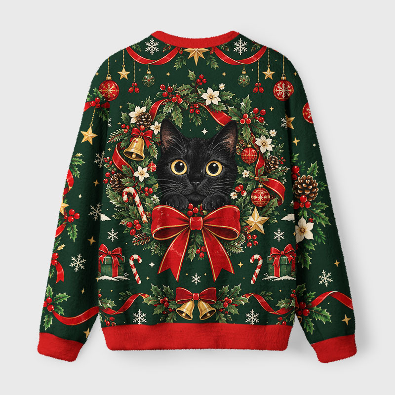 Tokyo-Tiger Holly Bell Black Cat Fuzzy Christmas Ugly Sweatshirt