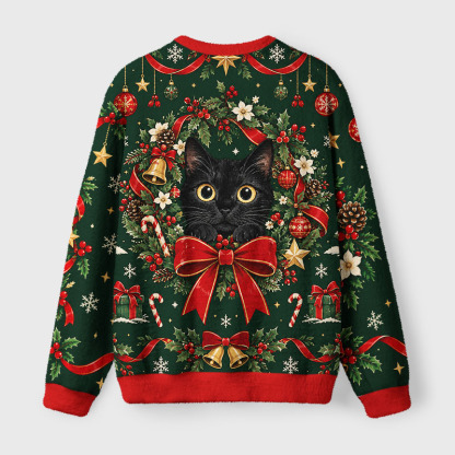 Tokyo-Tiger Holly Bell Black Cat Fuzzy Christmas Ugly Sweatshirt