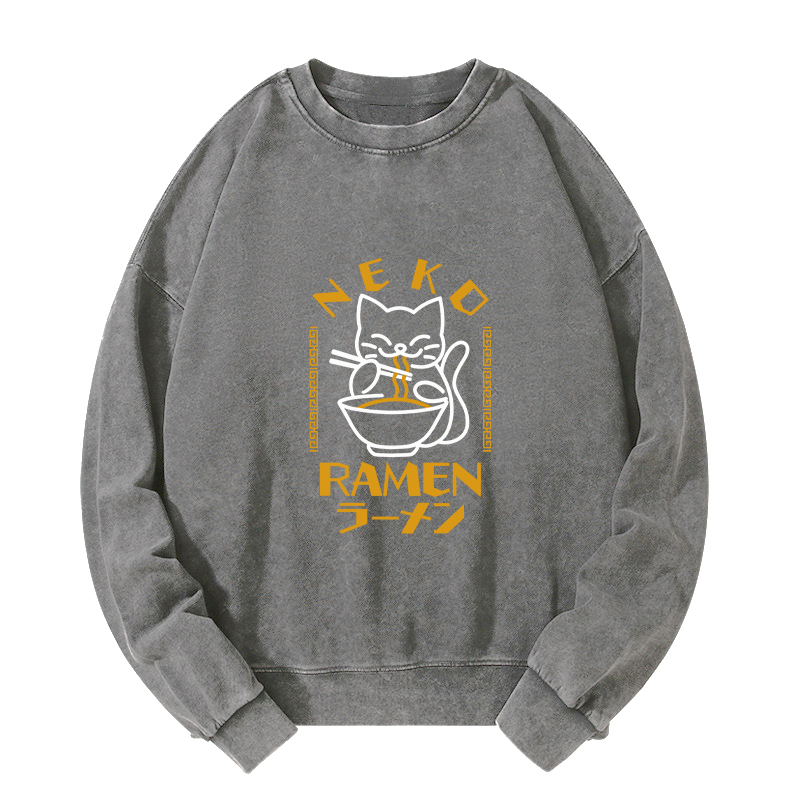 Tokyo-Tiger Cat Obsessed With RamenWashed Sweatshirt