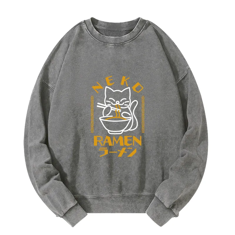 Tokyo-Tiger Cat Obsessed With RamenWashed Sweatshirt
