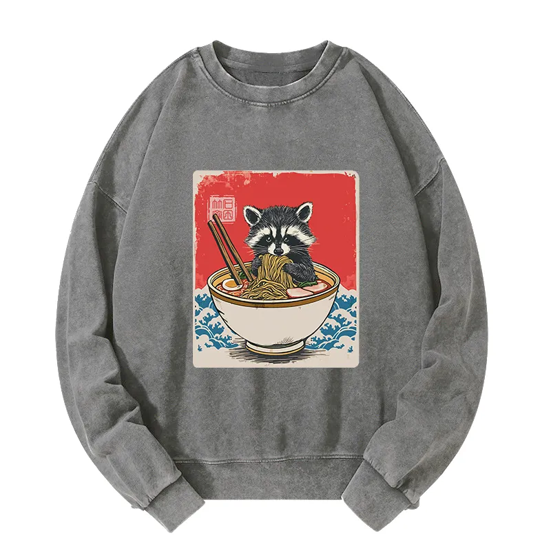 Tokyo-Tiger Ramen Lover Raccoon Washed Sweatshirt