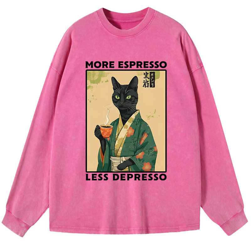 Tokyo-Tiger More Caffeine Less Sadness Washed Long Sleeve T-Shirt