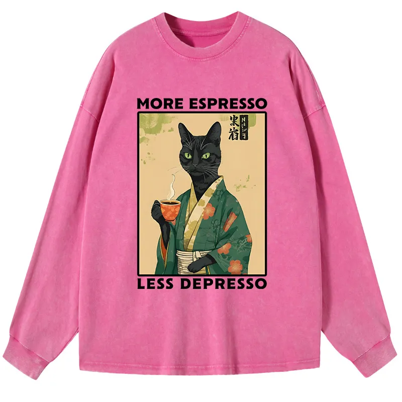 Tokyo-Tiger More Caffeine Less Sadness Washed Long Sleeve T-Shirt