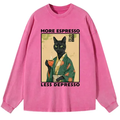 Tokyo-Tiger More Caffeine Less Sadness Washed Long Sleeve T-Shirt