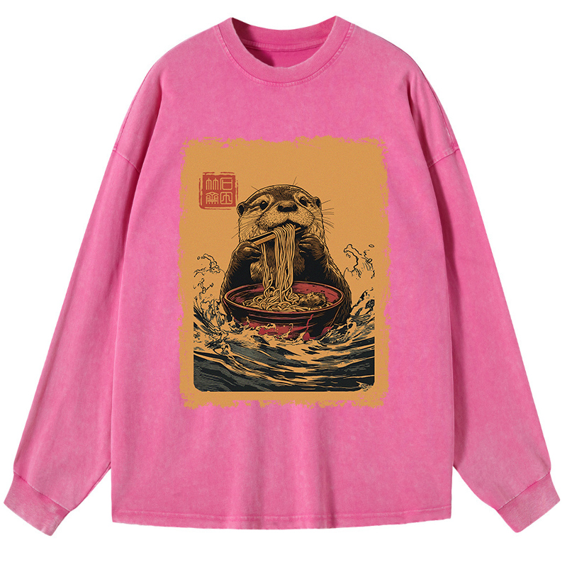 Tokyo-Tiger Ramen Lover Otter Washed Long Sleeve T-Shirt