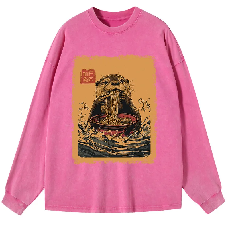 Tokyo-Tiger Ramen Lover Otter Washed Long Sleeve T-Shirt