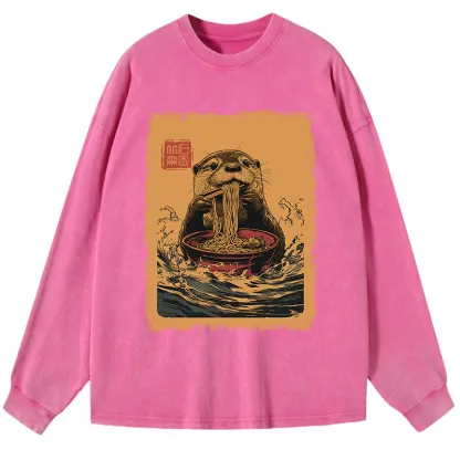 Tokyo-Tiger Ramen Lover Otter Washed Long Sleeve T-Shirt
