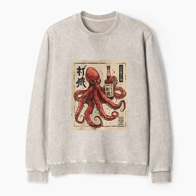 Tokyo-Tiger Osaka Saké Octopus Washed Terry Sweatshirt
