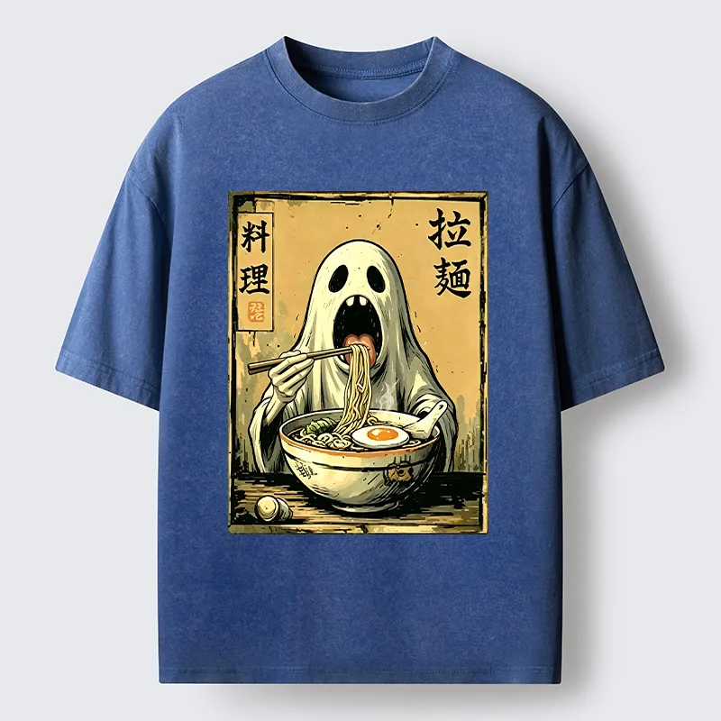 Tokyo‑Tiger Ghost Ramen Meme Washed T‑Shirt