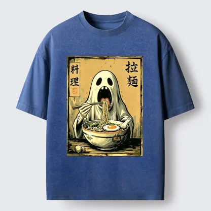 Tokyo‑Tiger Ghost Ramen Meme Washed T‑Shirt
