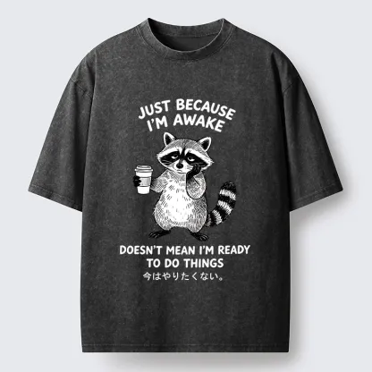 Tokyo-Tiger Tired Raccoon Coffee Washed T-Shirt