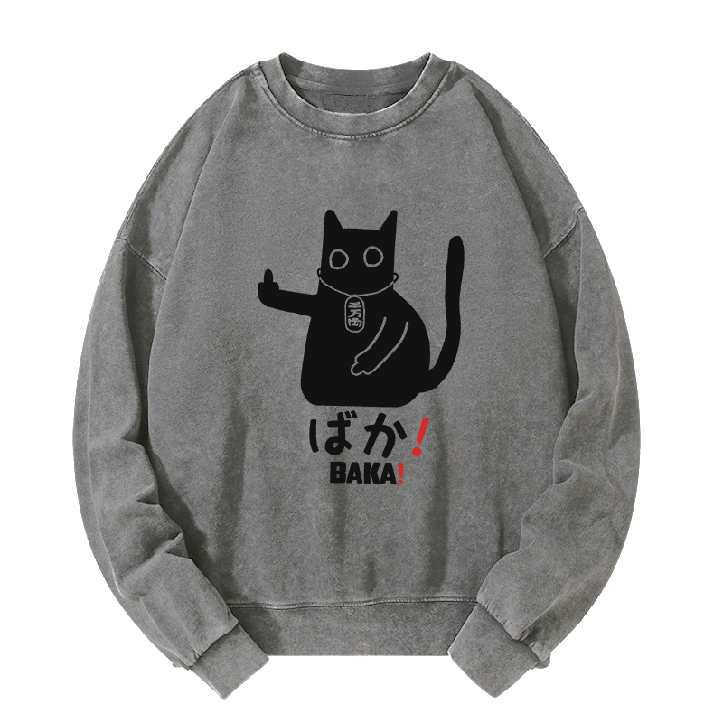 Tokyo-Tiger Japanese Baka Cat Washed Sweatshirt