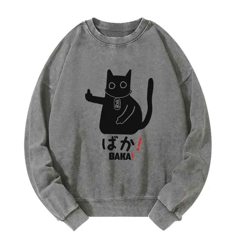 Tokyo-Tiger Japanese Baka Cat Washed Sweatshirt