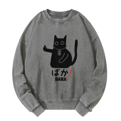 Tokyo-Tiger Japanese Baka Cat Washed Sweatshirt