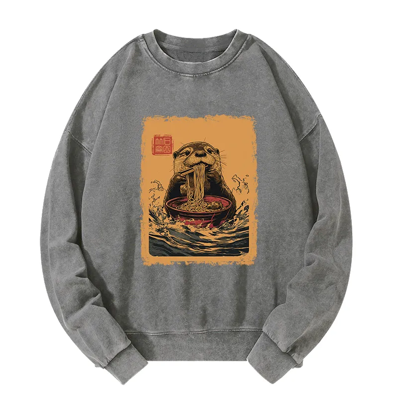 Tokyo-Tiger Ramen Lover Otter  Washed Sweatshirt